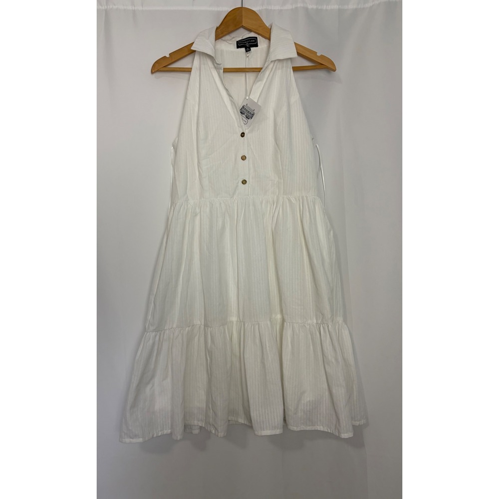 Duffield Lane Ann Dress White Seersucker Cotton Tiered Halter Dress Coastal M